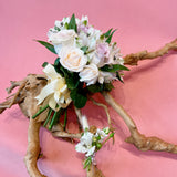 Hand-tie Pastel Rose Bridal Bouquet (with Boutonniere)
