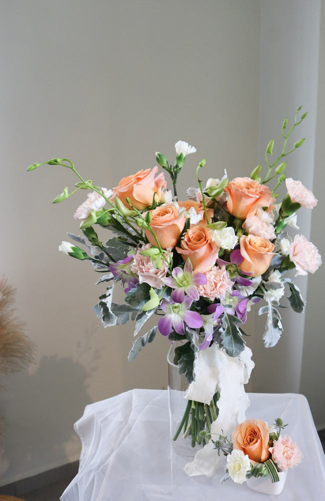 Garden Wedding Bridal Bouquet + Boutonniere